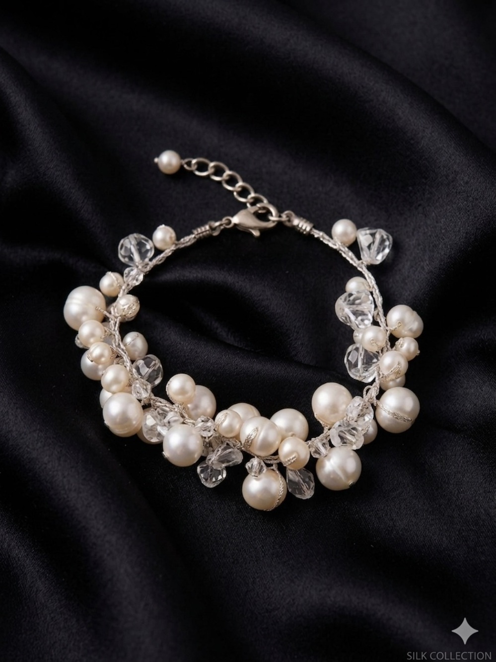 Silk Collection Pearl & Crystal Cluster Bracelet by Novica
